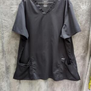 Cherokee Scrub‎ Top Women's 3XL Gray V-Neck Short Sleeve Pocket